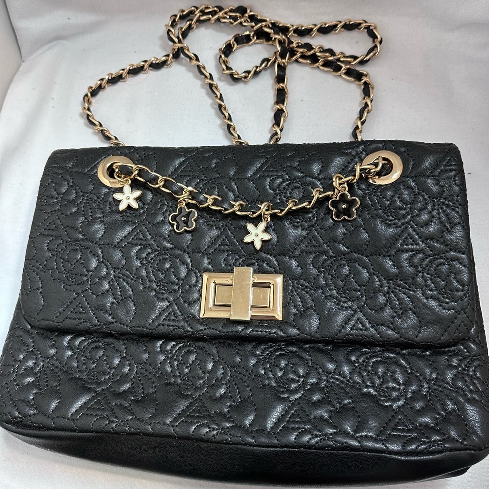 Aldo Black Quilted Shoulder Bag with Gold Chain